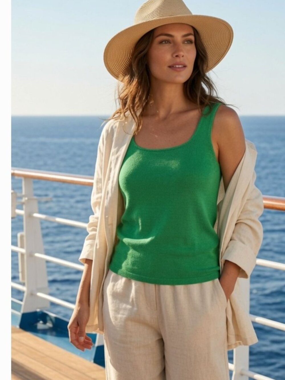 Vintage Boutique Essentials Medium Kelly Green Silk Cotton Knit Tank Top Preppy